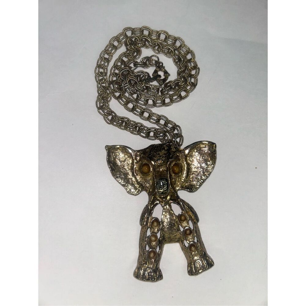 Juliana Vintage Necklace 16” Gold Toned Articulated Elephant Pendant 3”X3”